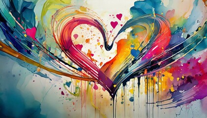 abstract colorful background with heart.a visually stunning abstract art piece titled "Ephemeral Embrace: A Symphony of Love." Infuse striking colors into a super-realistic representation of a romanti