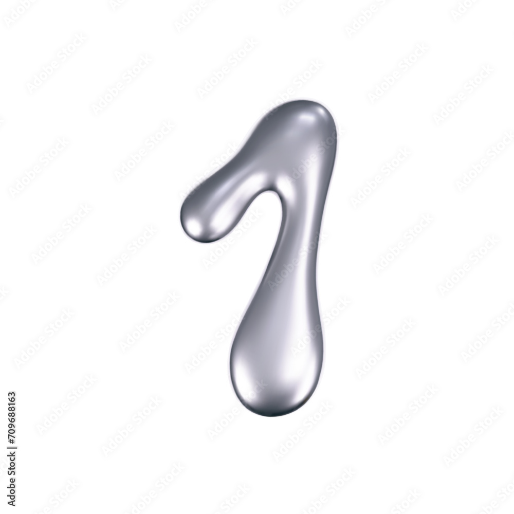 Canvas Prints 3d chrome liquid number 1 in y2k style isolated. render of 3d metal inflated figures with glossy sil