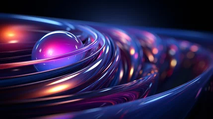 Deurstickers Abstract 3d render, dark purple wavy background design, illustration. Glossy texture futuristic wallpaper. Generated AI © jirayut