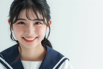 セーラー服を着た日本人の女子高生のポートレート（背景なし・白背景・高校生）