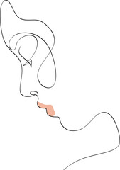Beautiful woman face portrait linear drawing elegant minimalist female model face sketch continuous linear graphic artwork illustration.