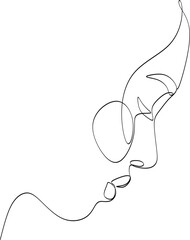 Beautiful woman face portrait linear drawing elegant minimalist female model face sketch continuous linear graphic artwork illustration.