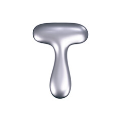 3d chrome liquid letter T in y2k style isolated. Render of 3d metal inflated bubble alphabet with glossy silver effect. 3d vector y2k typography letter