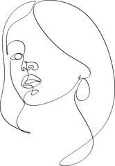 Woman head vector lineart illustration. One Line style drawing. Woman Line Art Minimalist Logo. 