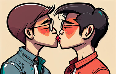 Cartoon of two men kissing