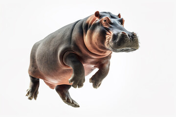 a hippopotamus jumping on isolate white background - obrazy, fototapety, plakaty