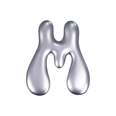 3d chrome liquid letter M in y2k style isolated. Render of 3d metal inflated bubble alphabet with glossy silver effect. 3d vector y2k typography letter