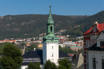 Tower of Nykirken (“New Church”). Bergen, Norway.