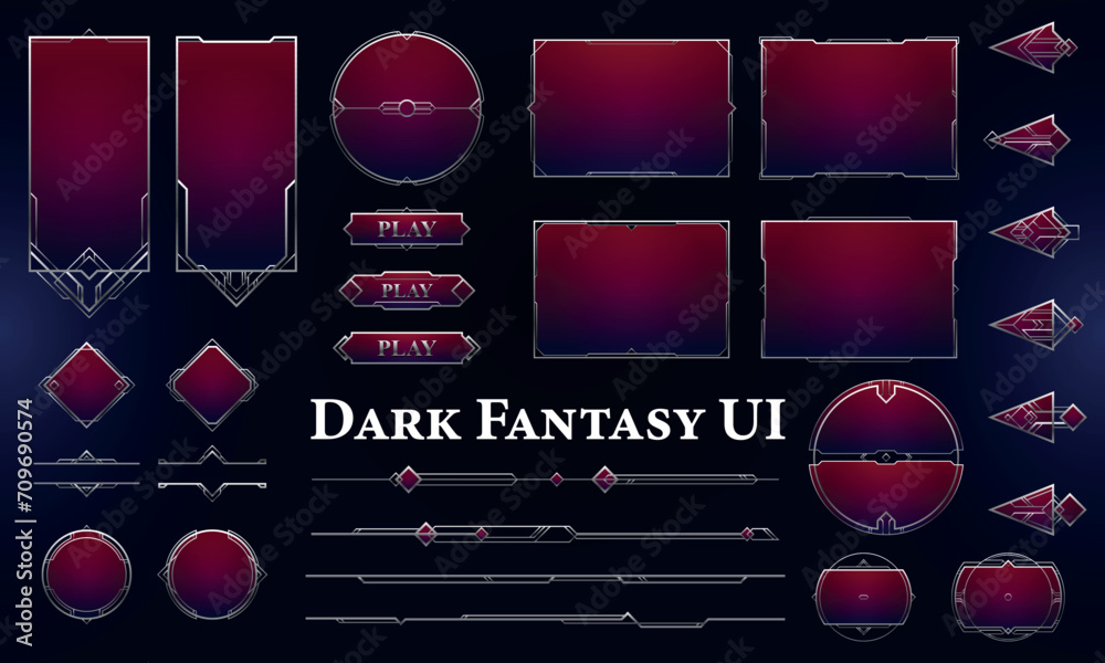 Sticker set of art deco modern user interface elements. dark fantasy magic hud with rewards. template for ga