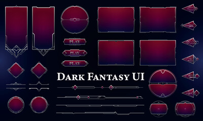 Set of Art Deco Modern User Interface Elements. Dark Fantasy magic HUD with rewards. Template for game interface. Vector Illustration EPS10 © Oniks Astarit
