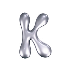 3d chrome liquid letter K in y2k style isolated. Render of 3d metal inflated bubble alphabet with glossy silver effect. 3d vector y2k typography letter