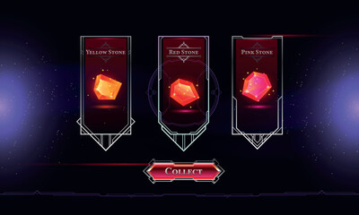 Set of Art Deco Modern User Interface Elements. Dark Fantasy magic HUD with rewards. Template for game interface. Vector Illustration EPS10
