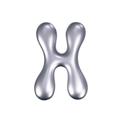 3d chrome liquid letter H in y2k style isolated. Render of 3d metal inflated bubble alphabet with glossy silver effect. 3d vector y2k typography letter