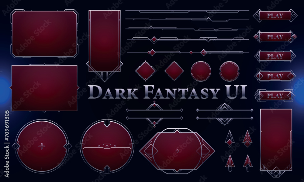 Sticker set of art deco modern user interface elements. dark fantasy magic hud with rewards. template for ga
