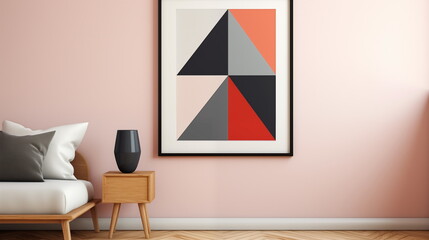 Modern minimal and clean wall interior design, Geometric picture frame, Minimal style living room.  Generated AI