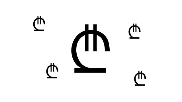 Zoom in and out animation the lary symbol. Large black symbol in the center and four small symbols around. Seamless looped 4k animation on white background