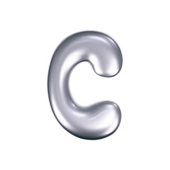3d chrome liquid letter C in y2k style isolated. Render of 3d metal inflated bubble alphabet with glossy silver effect. 3d vector y2k typography letter