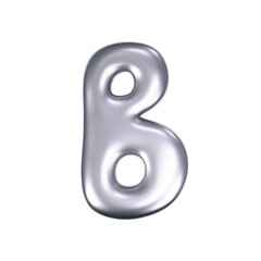 3d chrome liquid letter B in y2k style isolated. Render of 3d metal inflated bubble alphabet with glossy silver effect. 3d vector y2k typography letter