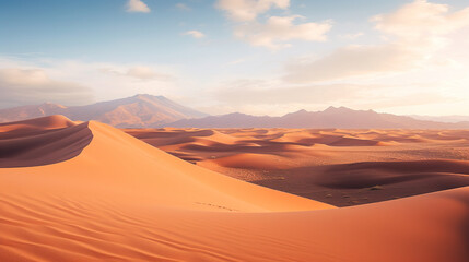 Fototapeta na wymiar Majestic Sand Dunes Bathed in Sunset Hues. Generative Ai