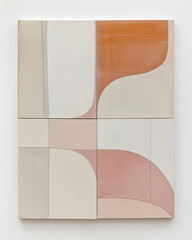 Harmony in Hues: Aerial Views of Soft Geometry in ‘Beige’. Minimalist Elegance with White and Orange Tiled Canvases