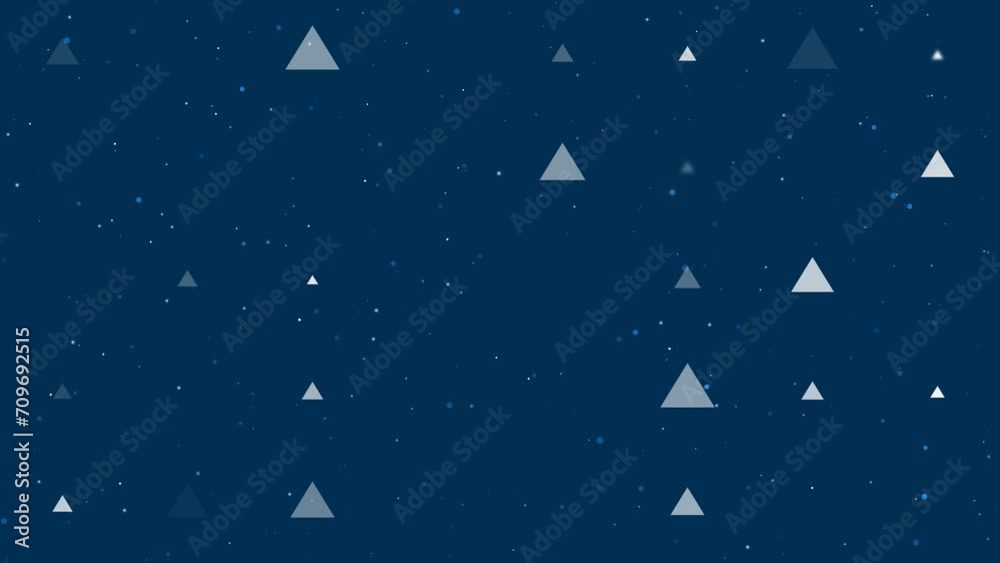 Poster template animation of evenly spaced triangle symbols of different sizes and opacity. animation of tr