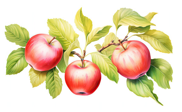 Painting of Two Apples on a Branch With Leaves