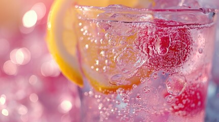 Close-up of a glass of water with a refreshing slice of lemon. Ideal for health and wellness, detox, and hydration concepts