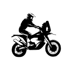 Motorcycle, desert rally, isolated vector silhouette, ink drawing. Motorsport