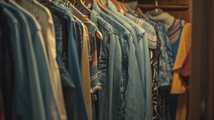 A clothes rack with a rack of jeans hanging on it. This image can be used to showcase different styles of jeans or to represent a clothing store