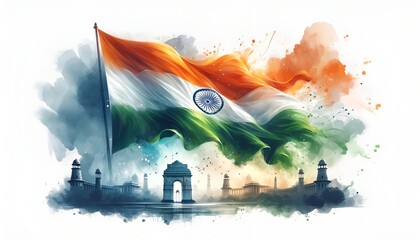 Watercolor illustration of india republic day background. - obrazy, fototapety, plakaty
