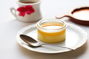 soft focus creme caramel with sharp spoon