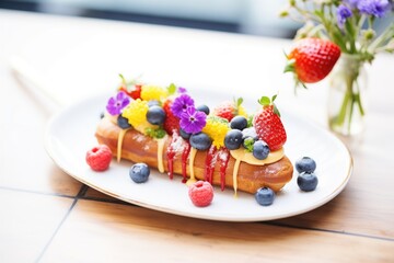 eclairs with fruit glaze and fresh berries on top