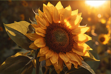 sunflower close up in the sunset(golden hour)