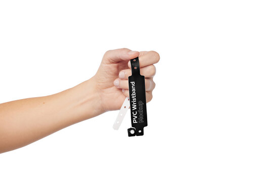 Mockup of person holding customizable plastic wristband