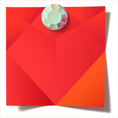 The red note bent in the form of heart with a magnet. Vector illustration
