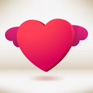 3D - heart with wings. Vector illustration