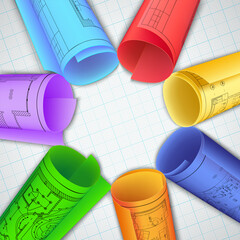 Color rolled drafts. Vector illustration