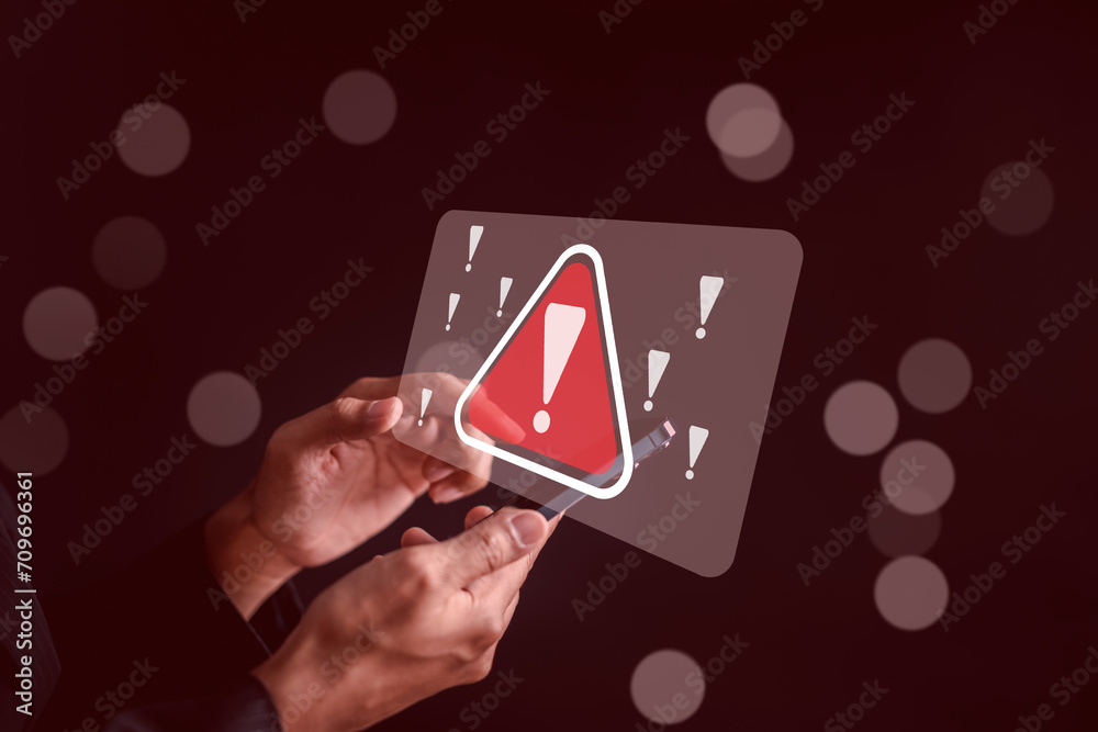 Aufkleber Maintenance Fixing System warning on internet or caution sign symbol. Notification error. cyber attack on computer network. Cybersecurity vulnerability, data breach, illegal connection.