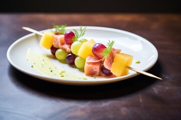 juicy fruit kebab with melon, grapes, and pineapple