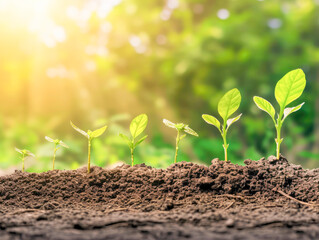 Fototapeta premium Portrait of growing seedlings on the ground in a blurred background.
