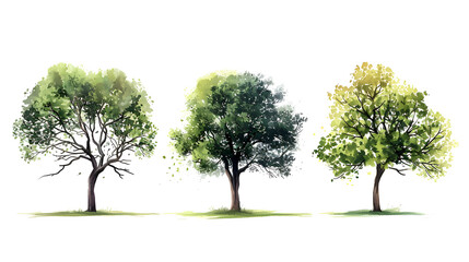 Fototapeta premium Three vertical of illustration watercolor style image frame sequence that show tree. Three different trees.