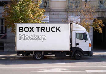 Fototapeta na wymiar Mockup of customizable advertisement on side of truck