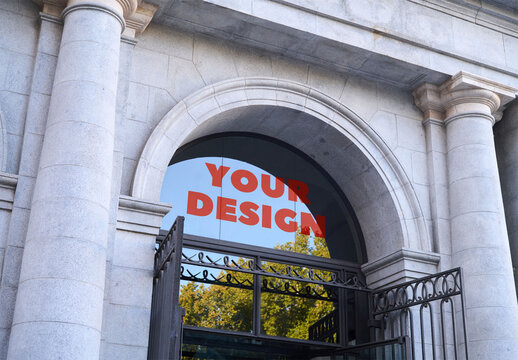 Mockup of customizable sign above building entrance