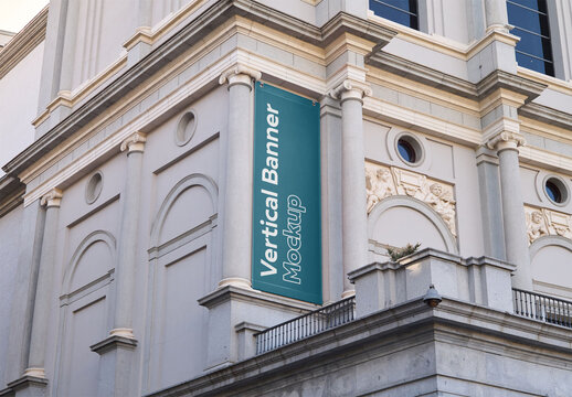 Mockup of customizable banner on building exterior