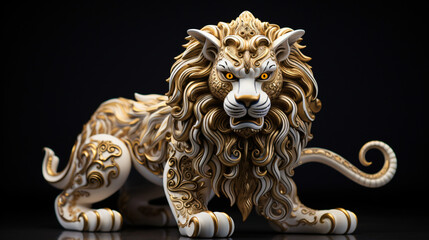 Fototapeta na wymiar Incredible golden gold feline lion concept statue