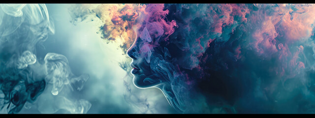 Fantasy abstract young woman's face with colorful smoke.