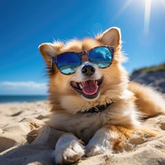 Cheerful Dog Enjoying the Beach Sun in Sunglasses