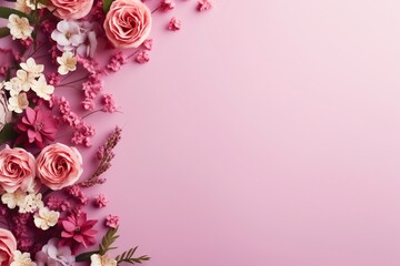 flower border decoration , flatlay and copy space - generative ai