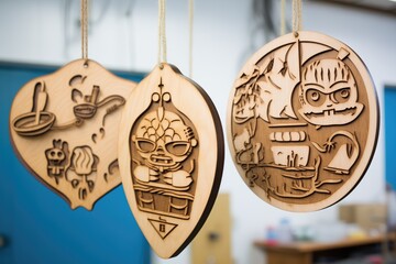 laser engraver etching designs onto wooden plaques