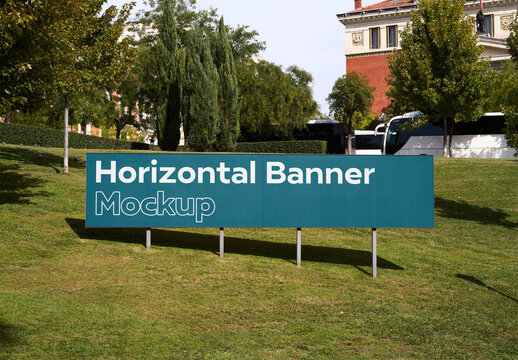 Mockup of customizable horizontal sign on grass